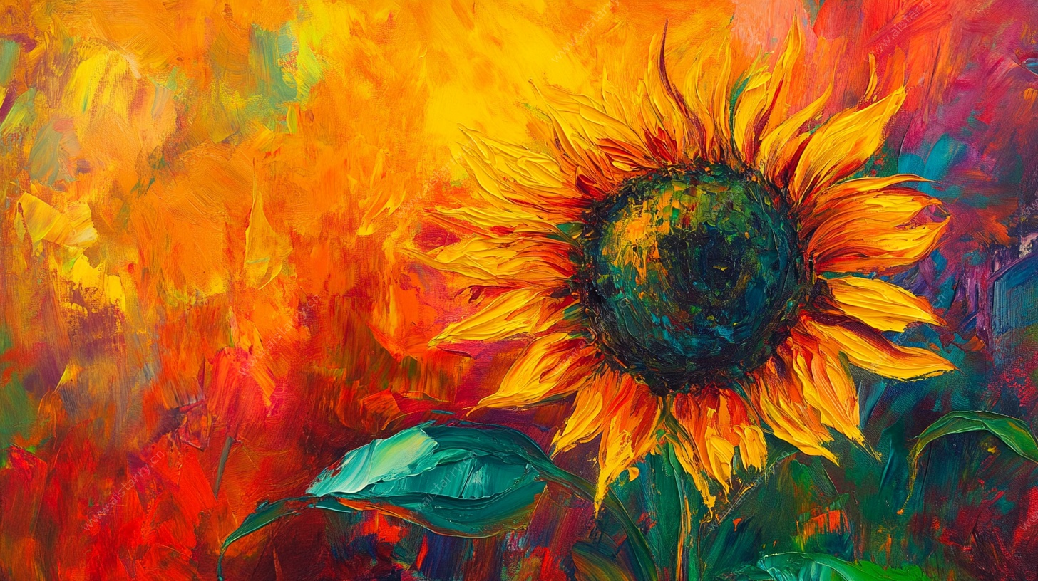 绚丽油画风向日葵花卉图