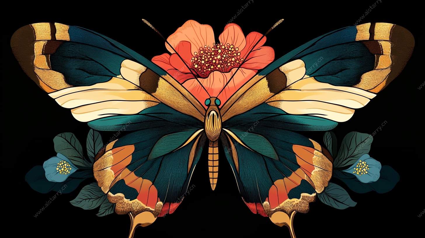 多彩花卉蝴蝶插画