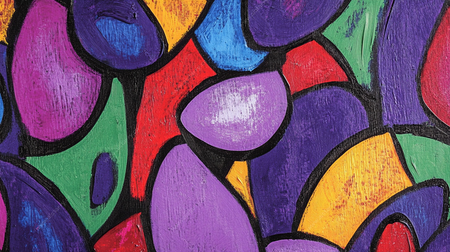 多彩抽象几何色块油画