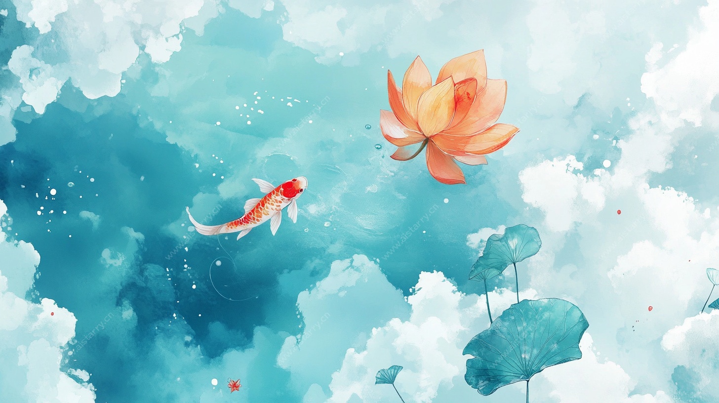 梦幻锦鲤戏荷于云间