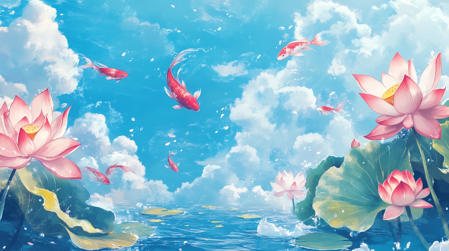 荷塘锦鲤游弋梦幻天空