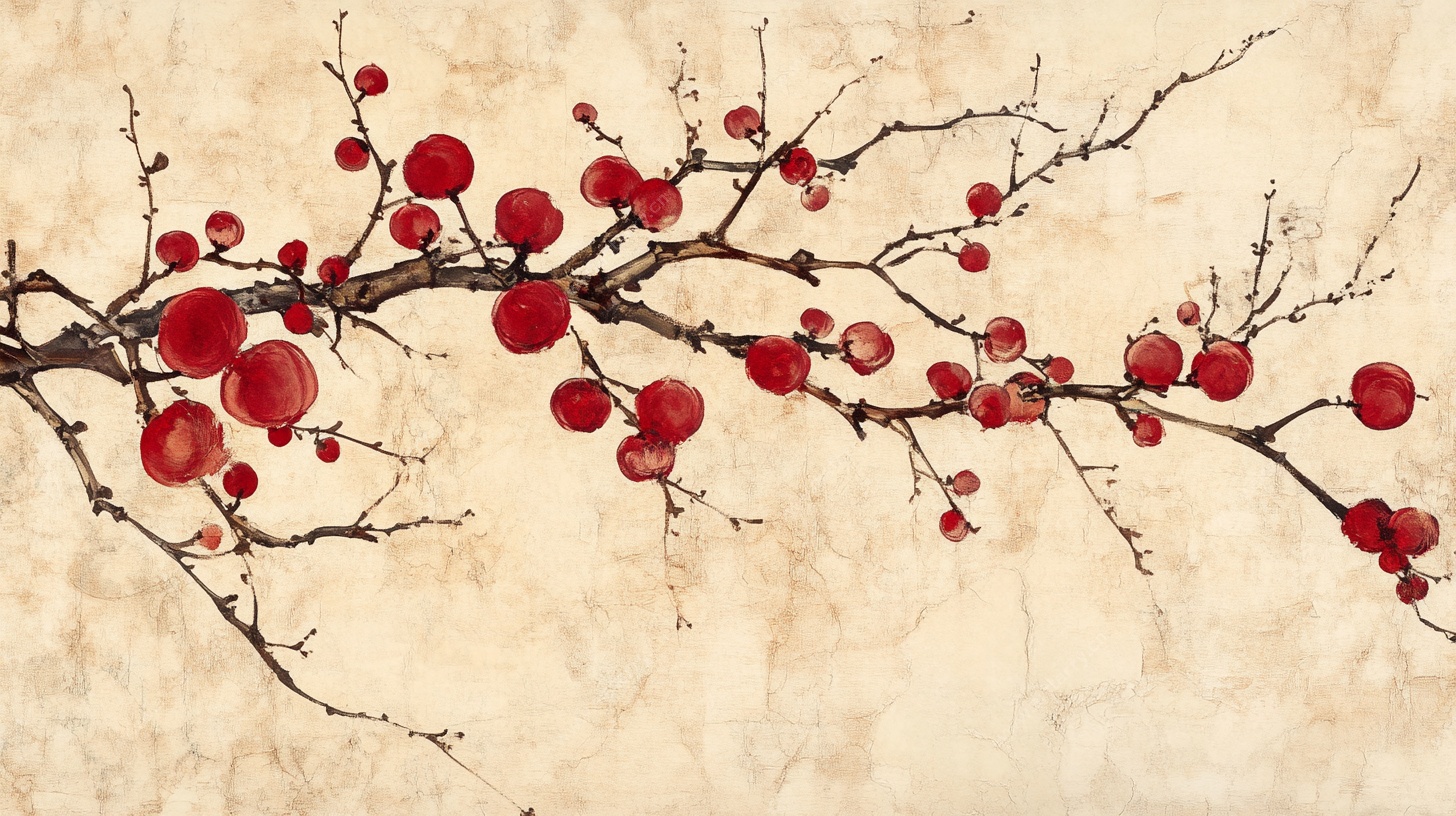 红果枝头 中式典雅插画