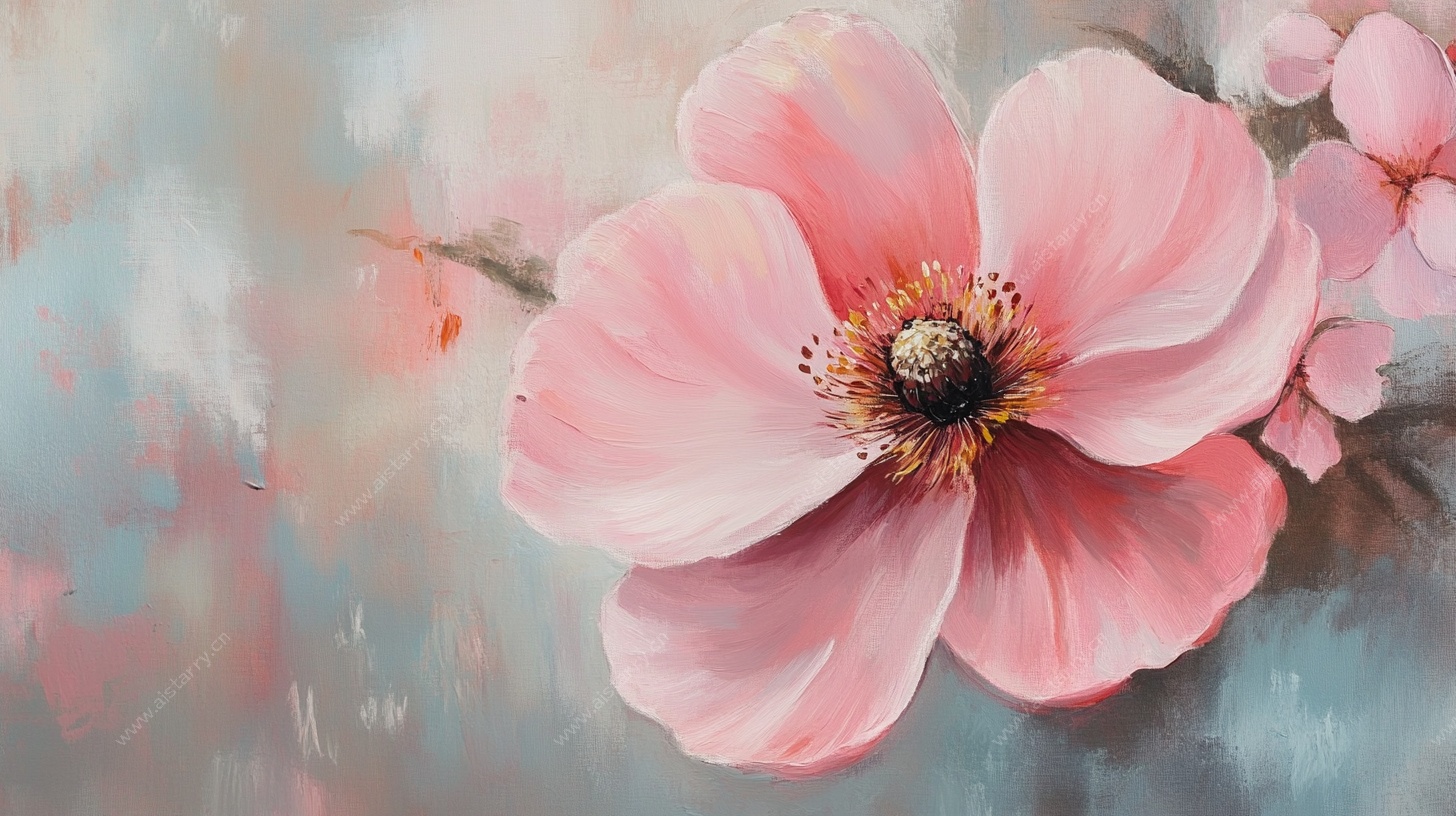 粉色花卉油画特写