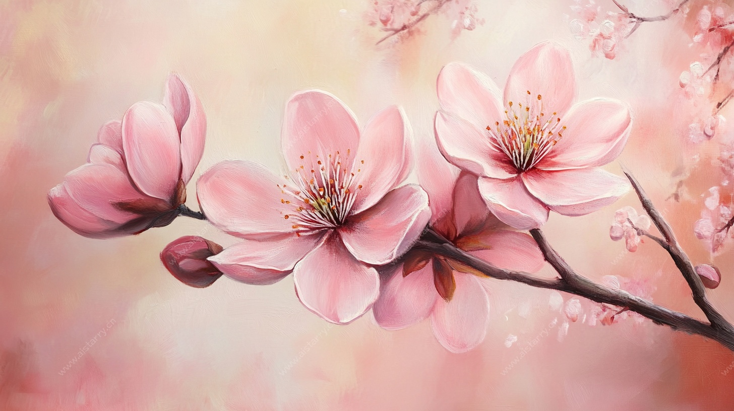 粉嫩玉兰花枝特写