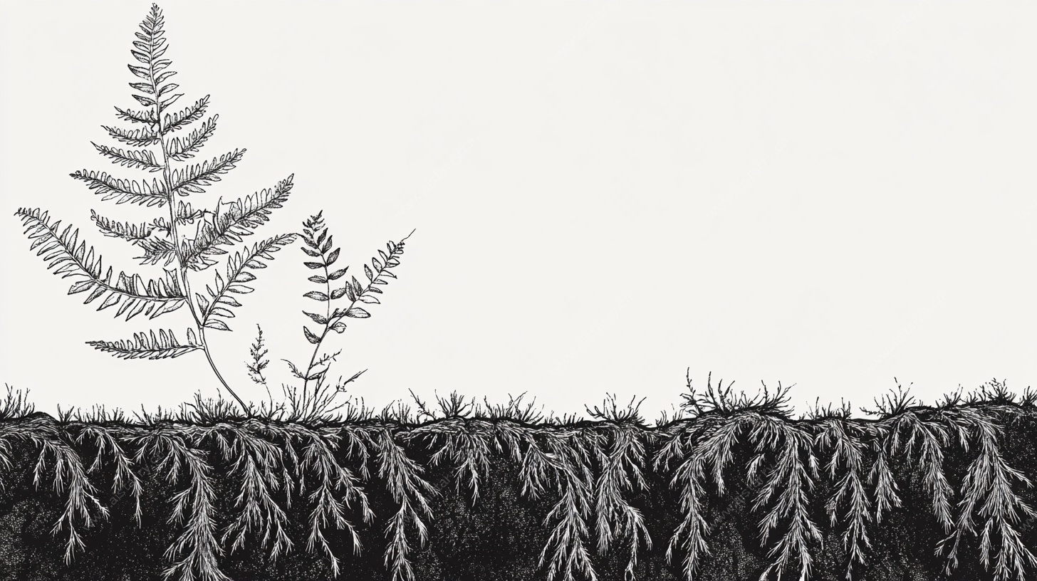 黑白蕨类植物简洁插画