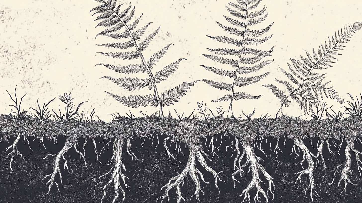 黑白蕨类植物根系图