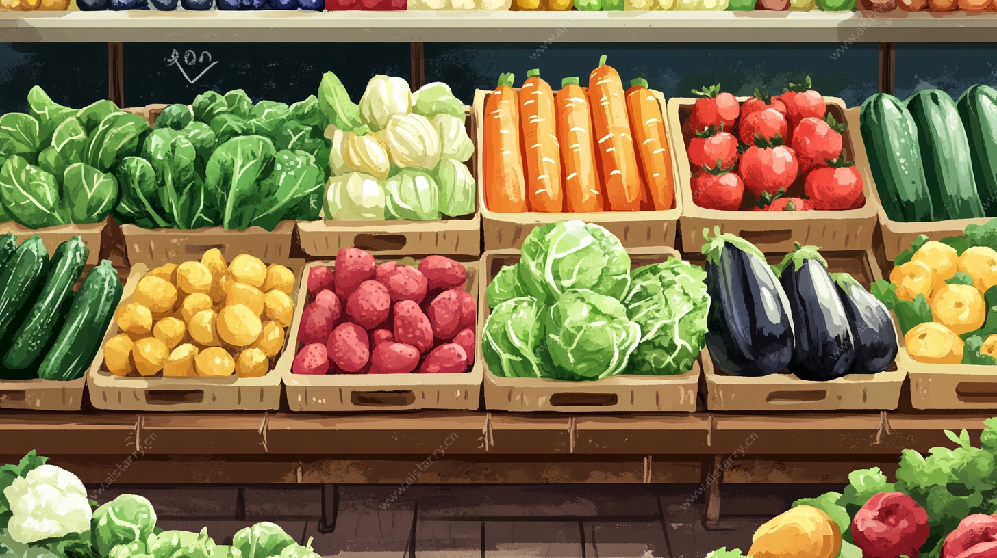 超市蔬菜货架插画