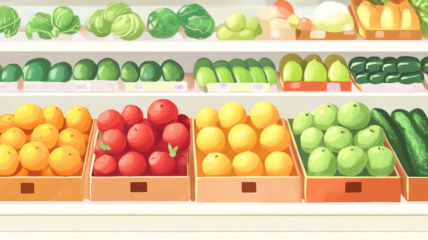 超市里的多彩新鲜果蔬