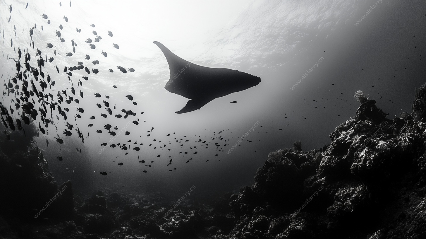 海中蝠鲼与群鱼共舞