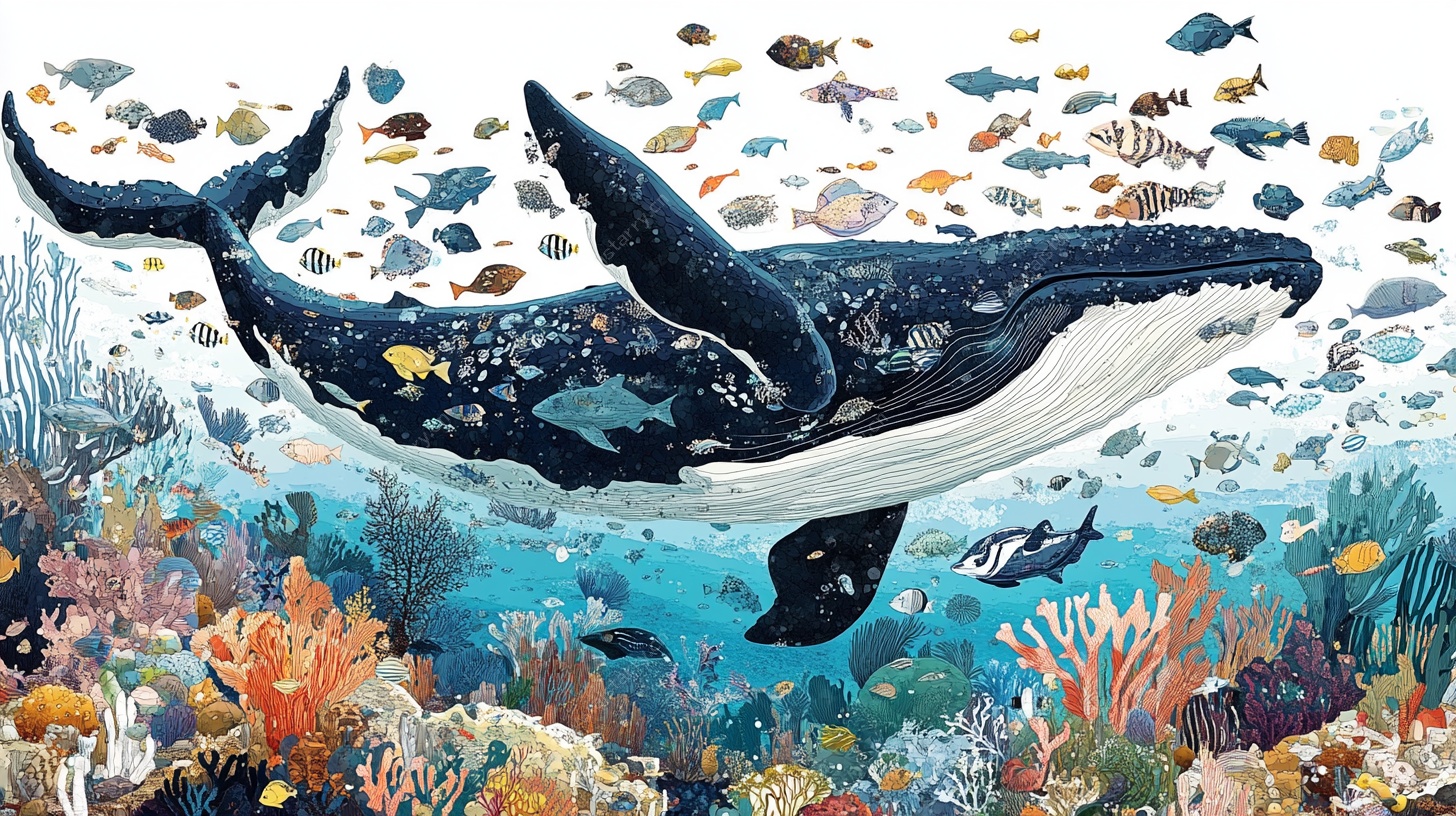 海底鲸鱼与多彩鱼群图景