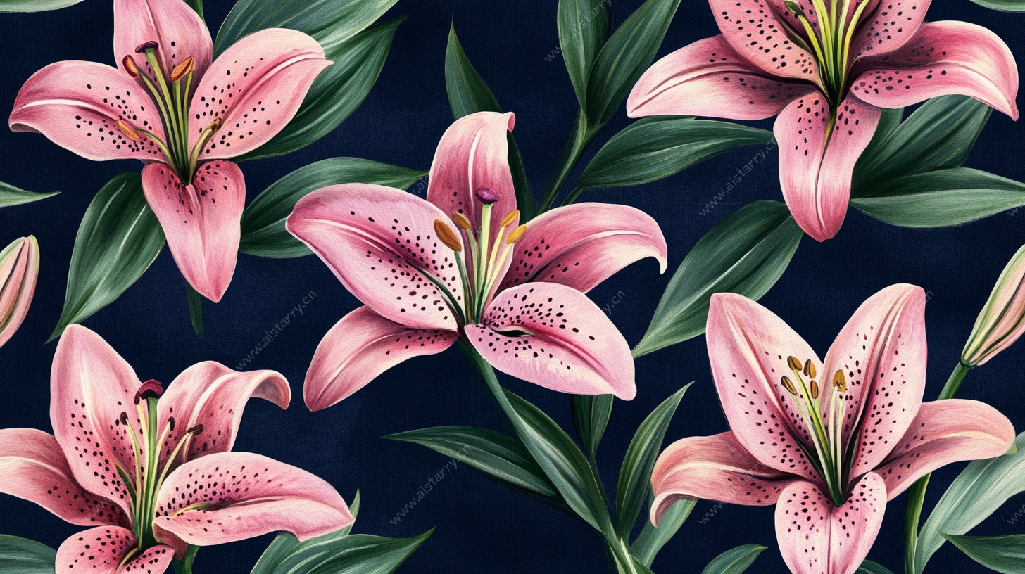 粉色百合花无缝图案背景