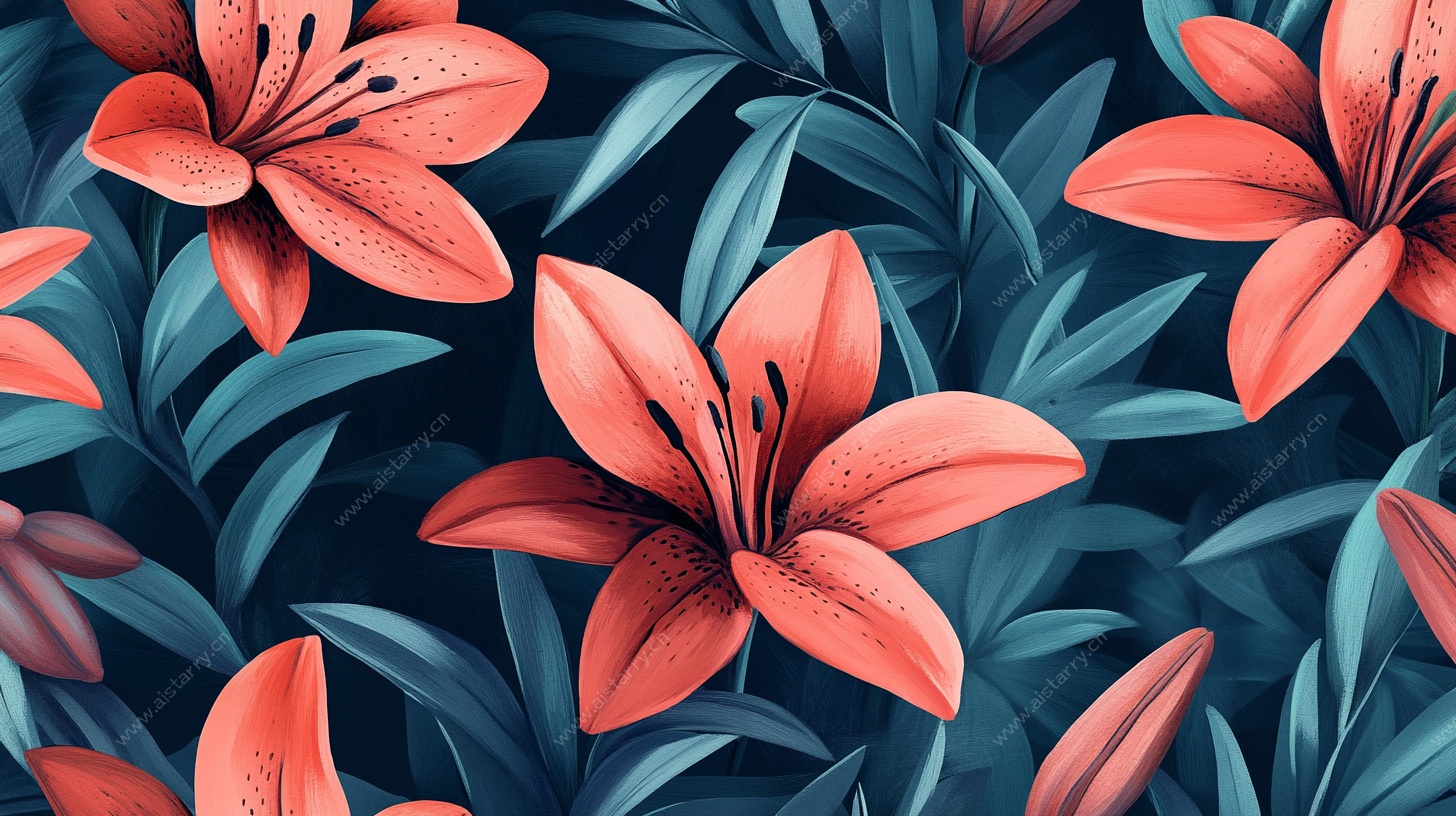 红色百合花植物图案背景