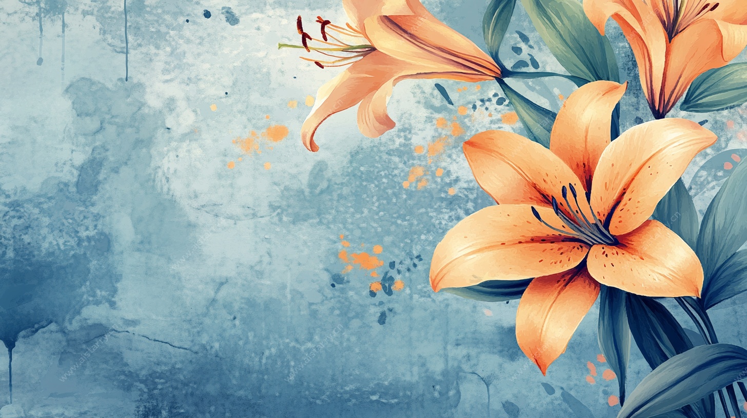 蓝色背景上的橙色百合花