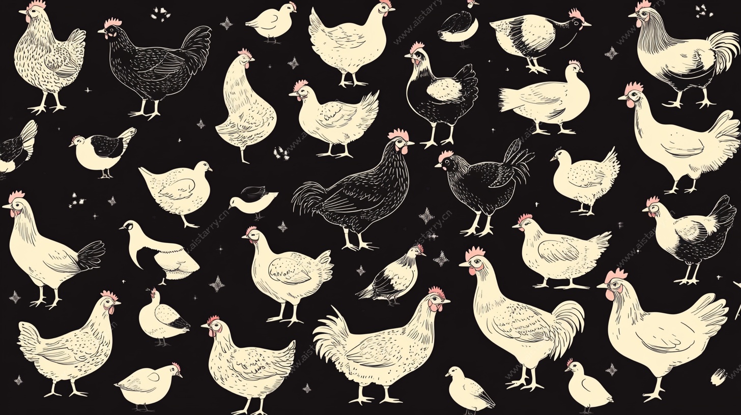 手绘群鸡图案