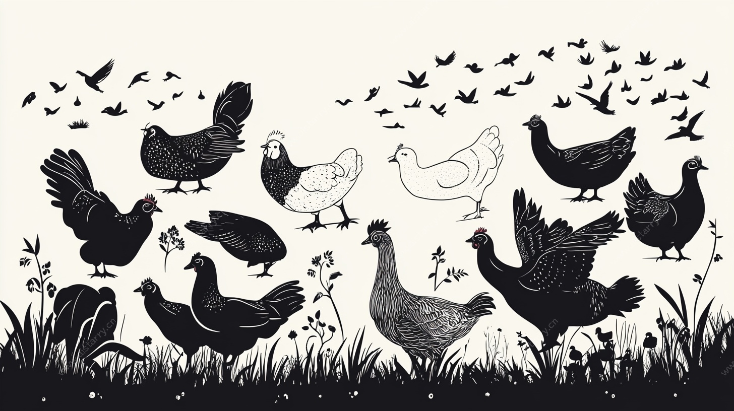 群鸡图 田园间的禽鸟之景