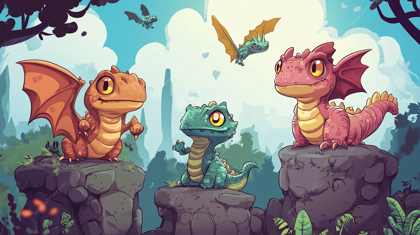 奇幻小龙的森林聚会