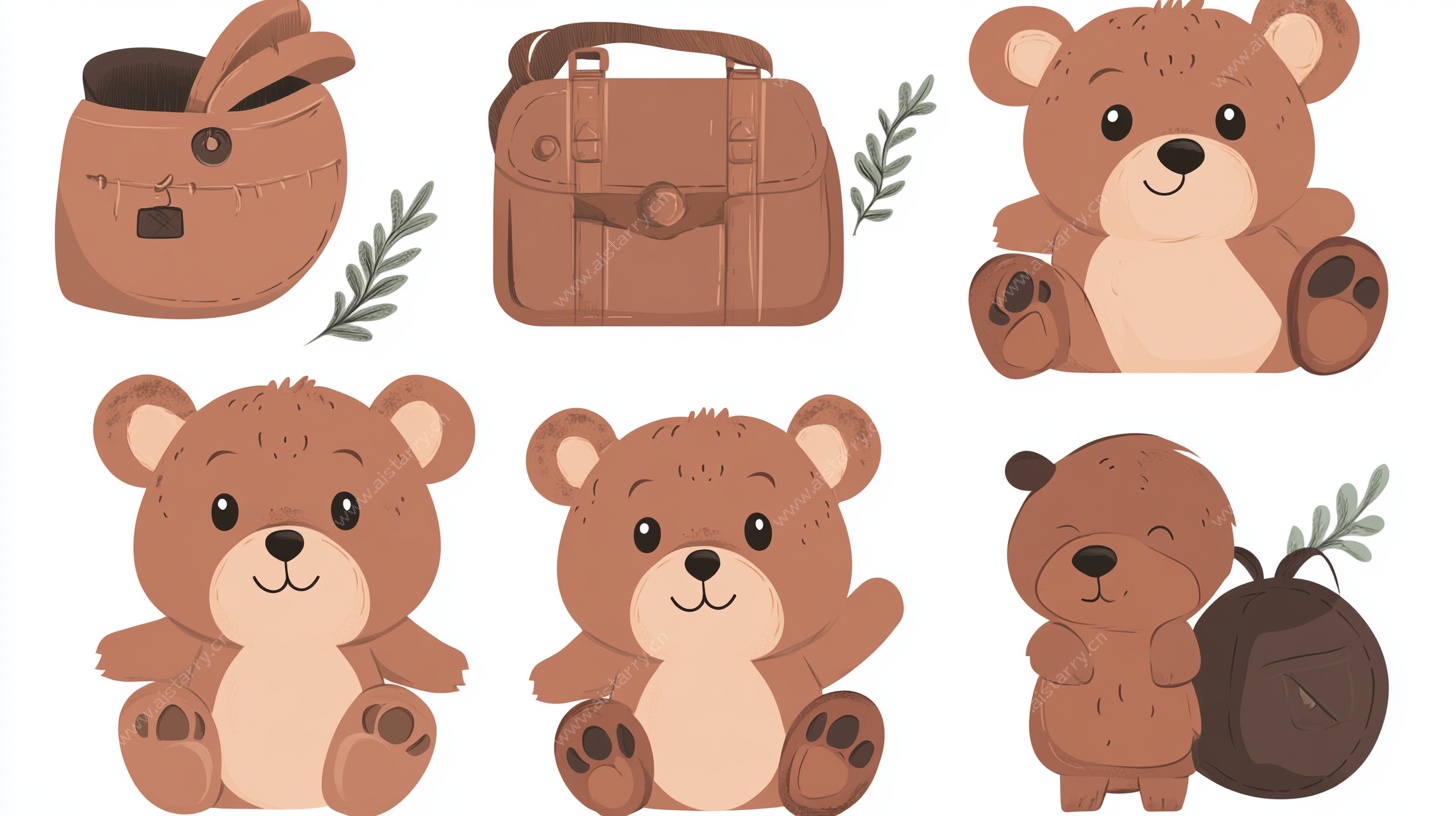 可爱小熊与萌趣包包插画
