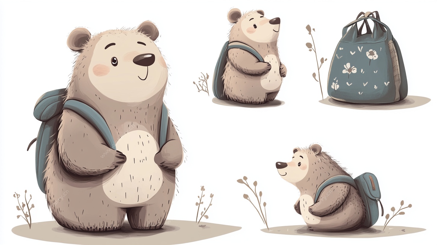 背着背包的可爱小熊插画
