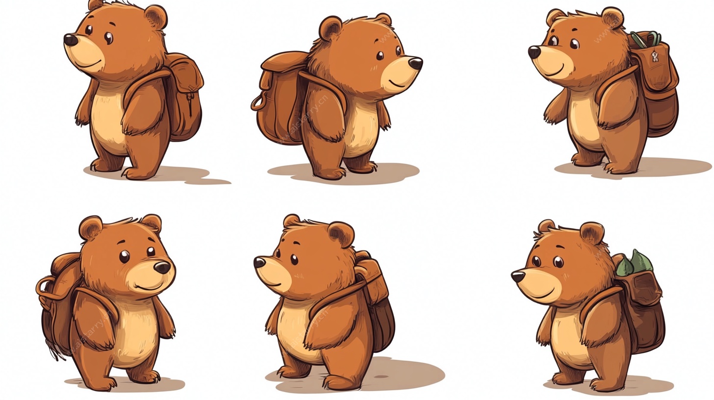 背包小熊的多样姿态