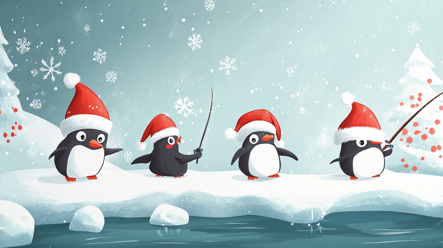 圣诞企鹅欢乐钓鱼场景