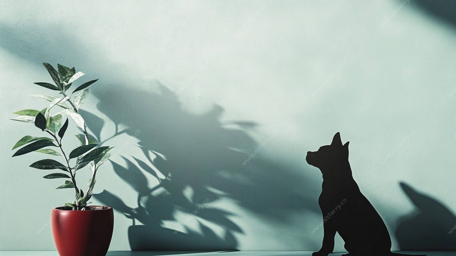 猫咪与绿植的静谧光影