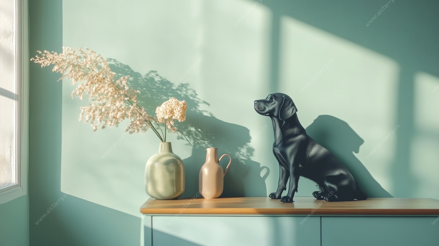 窗边摆件 狗与花瓶的静谧美