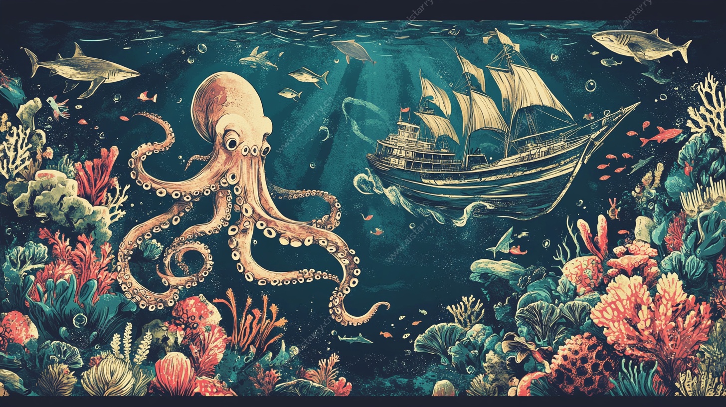 奇幻海底世界与古老帆船
