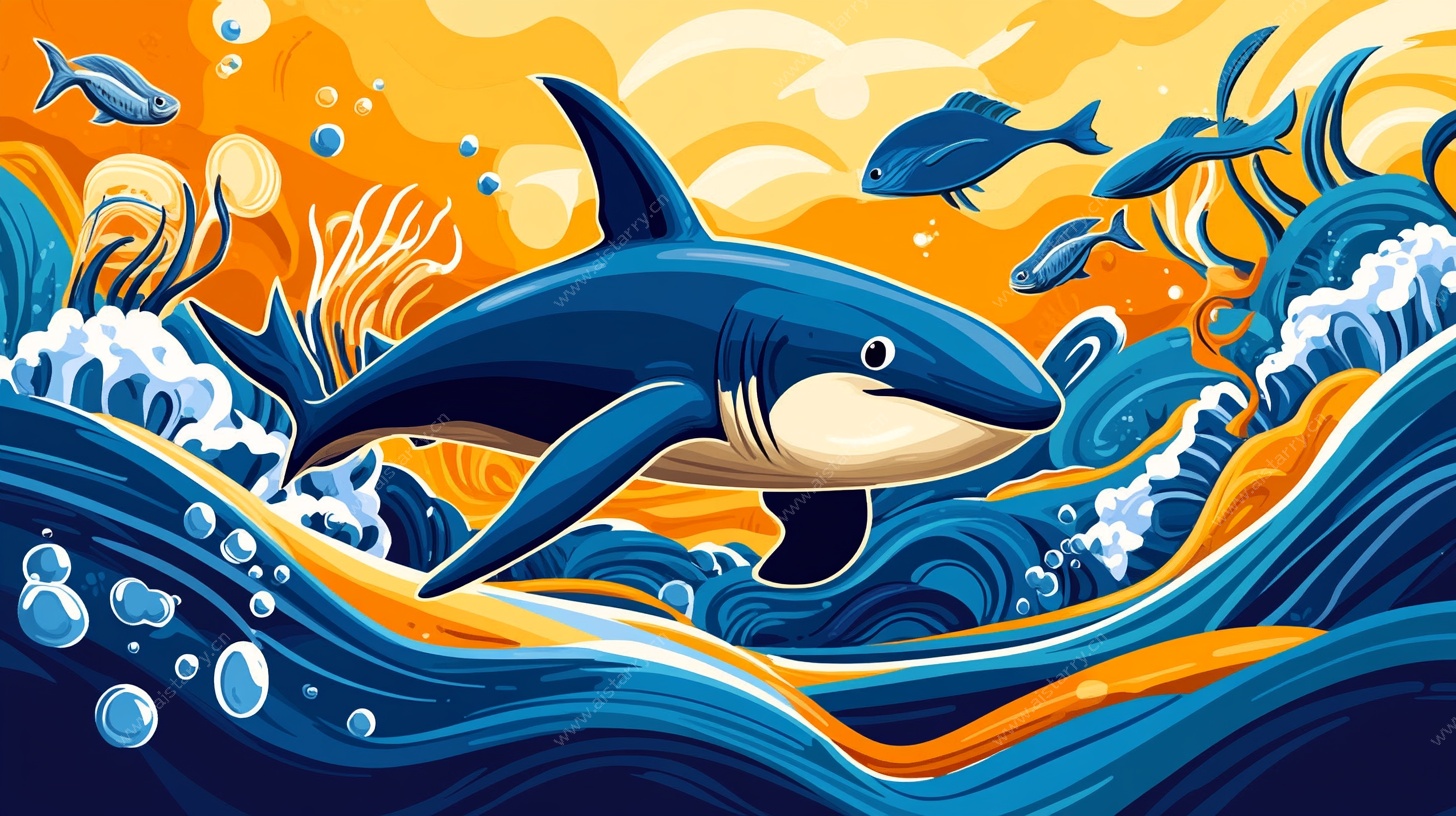 鲨鱼在多彩海洋中畅游