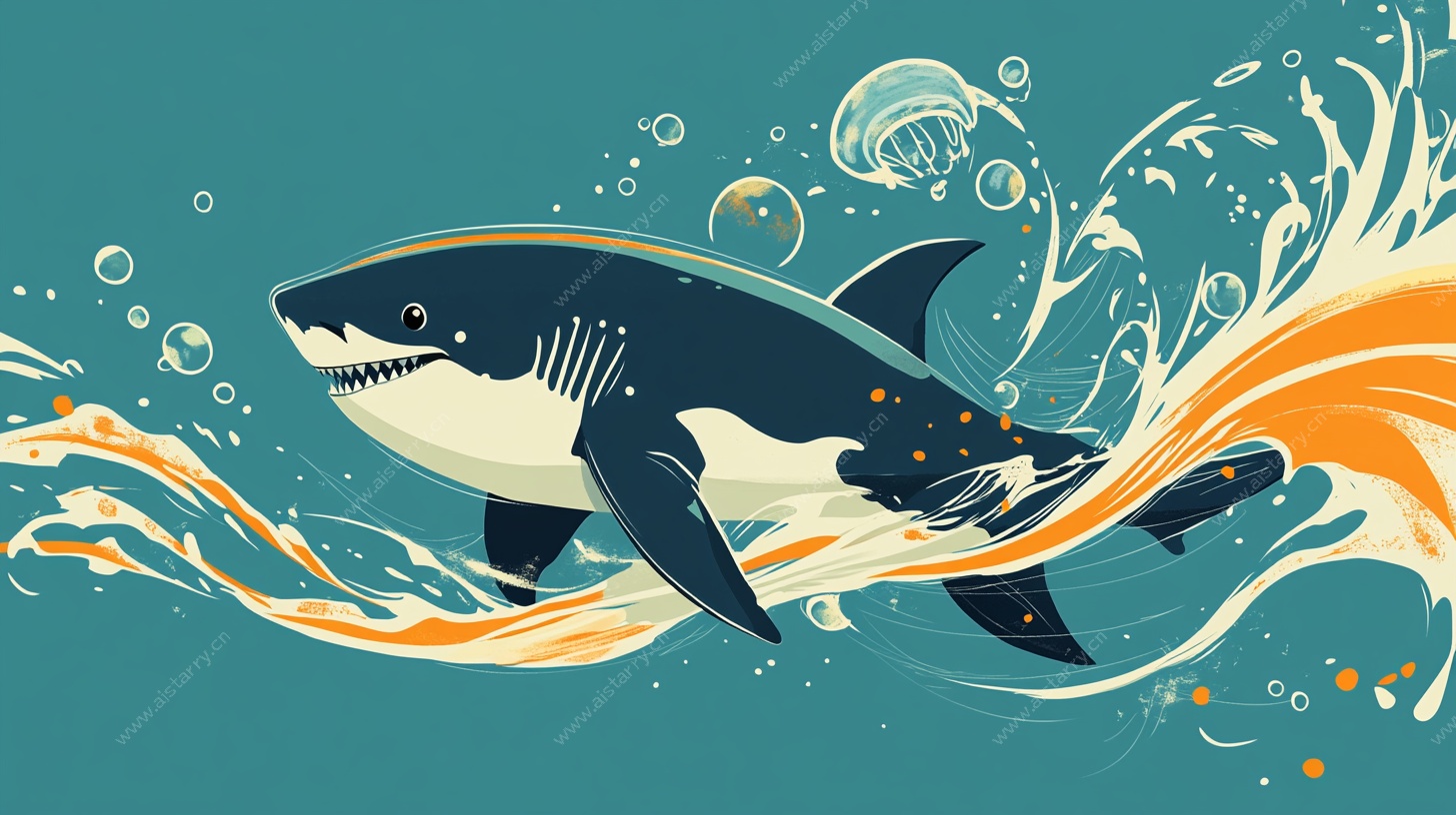 鲨鱼畅游海洋插画