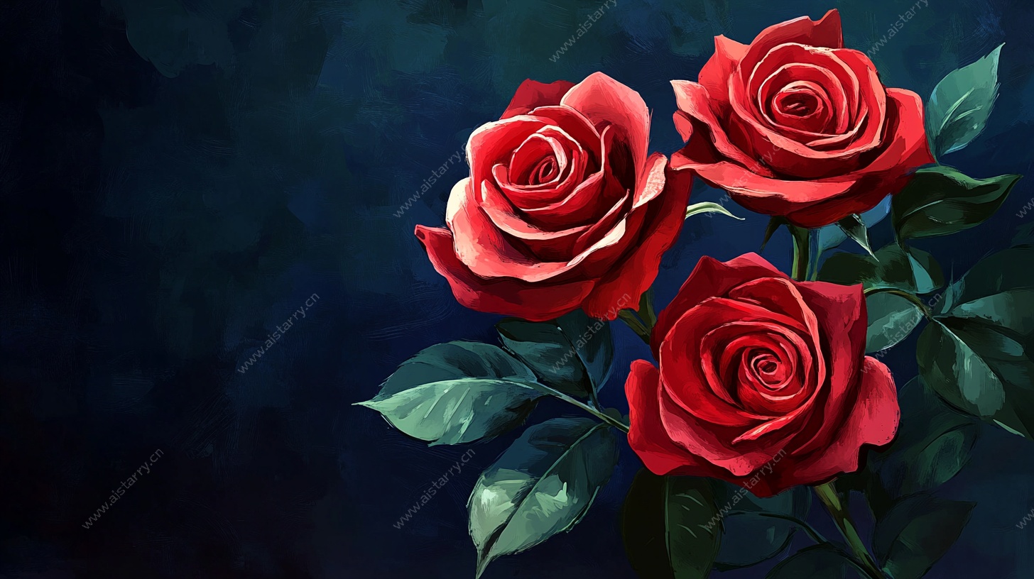 三朵红玫瑰插画