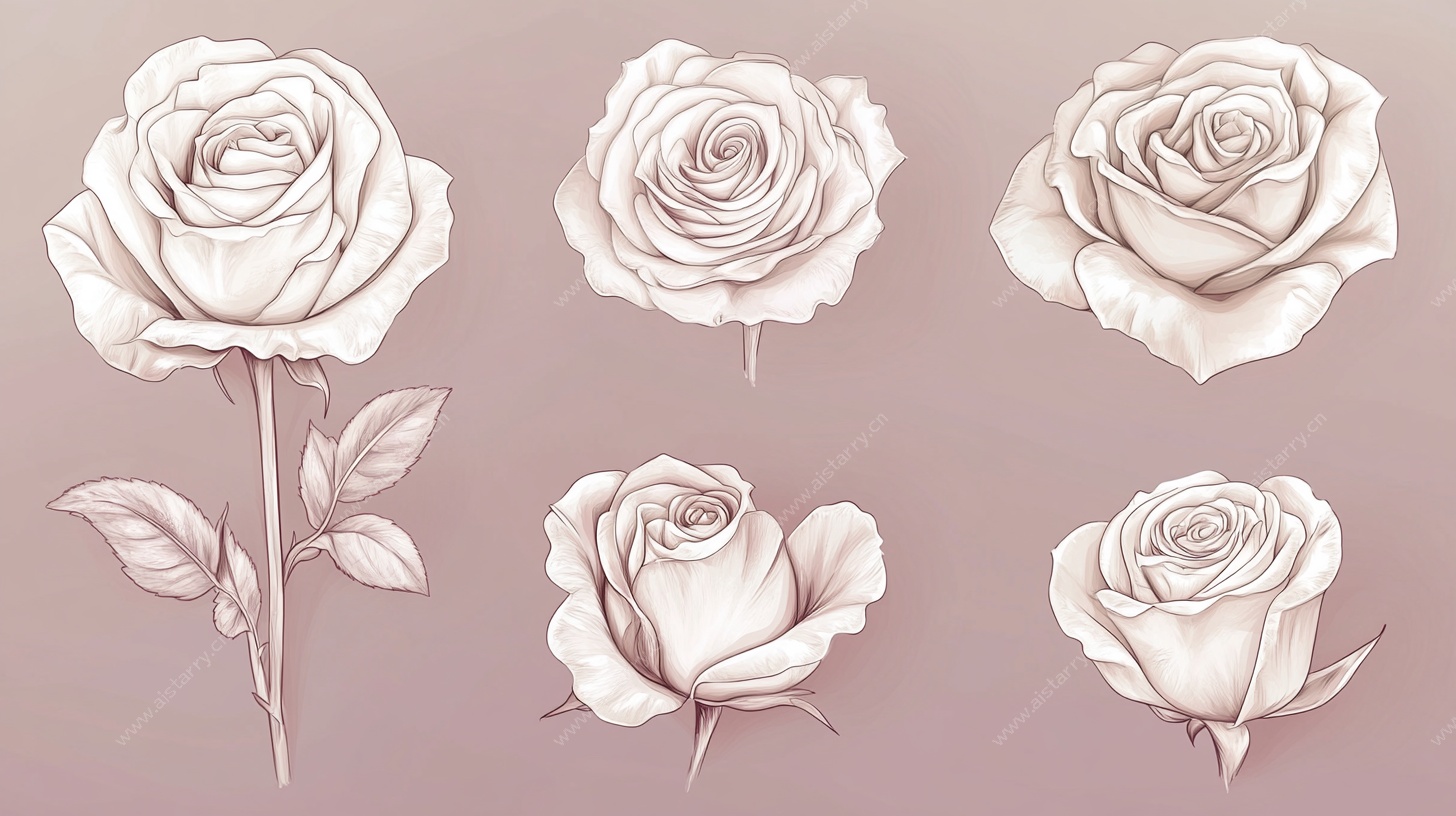 手绘白玫瑰插画集合
