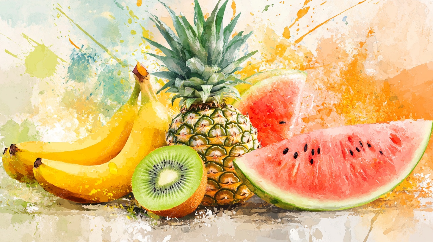 水彩风缤纷水果组合