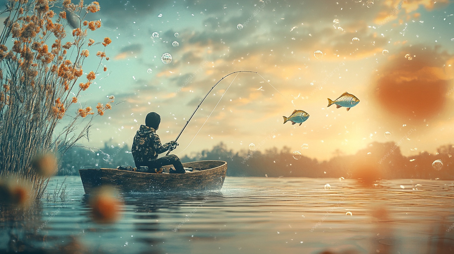 湖畔独钓者 梦幻黄昏景