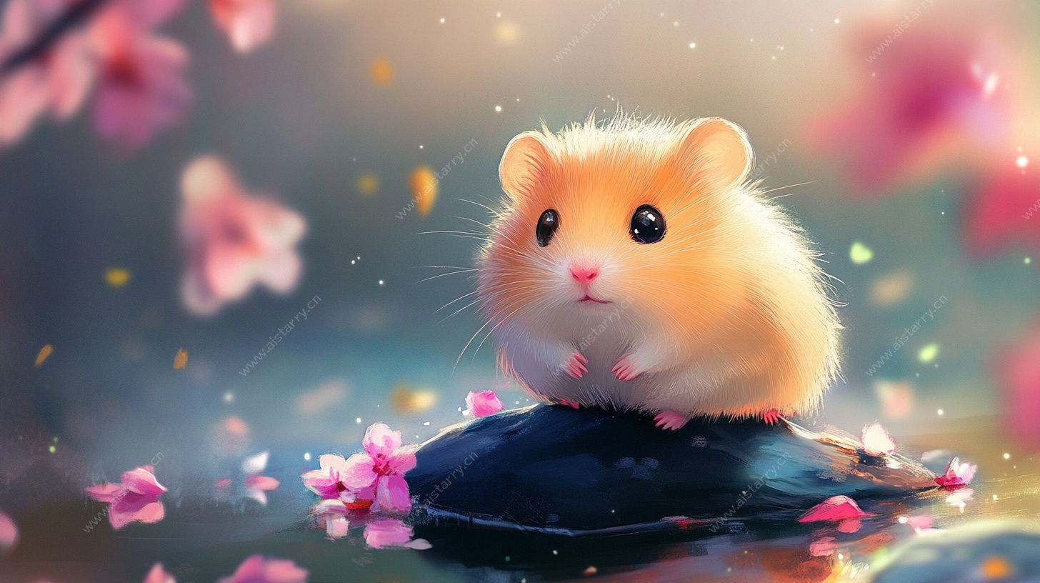 萌仓鼠置身烂漫花瓣中