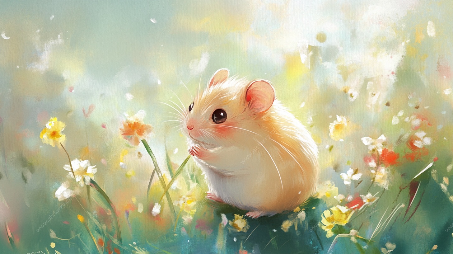 花丛中的可爱小仓鼠