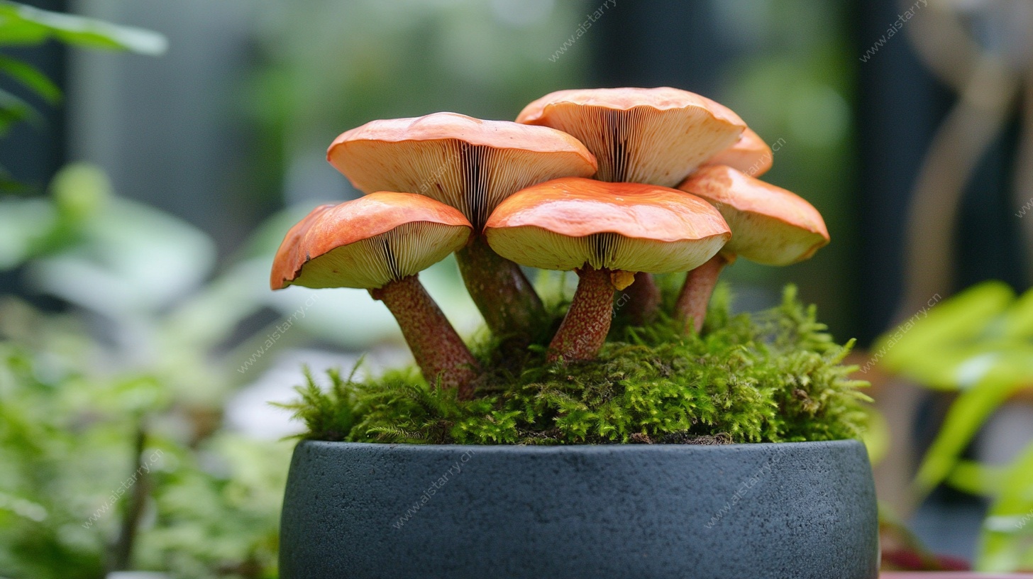 盆栽橙色蘑菇 清新自然风