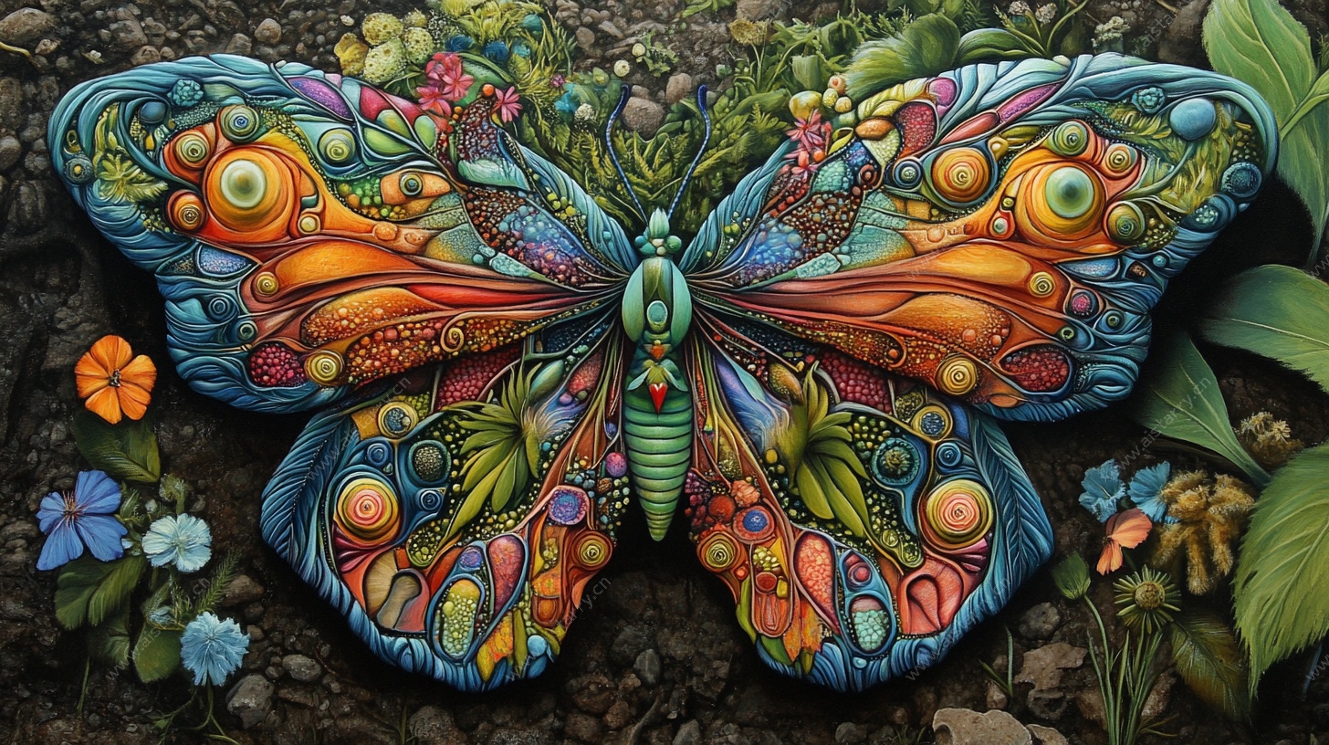 梦幻彩色蝴蝶艺术插画