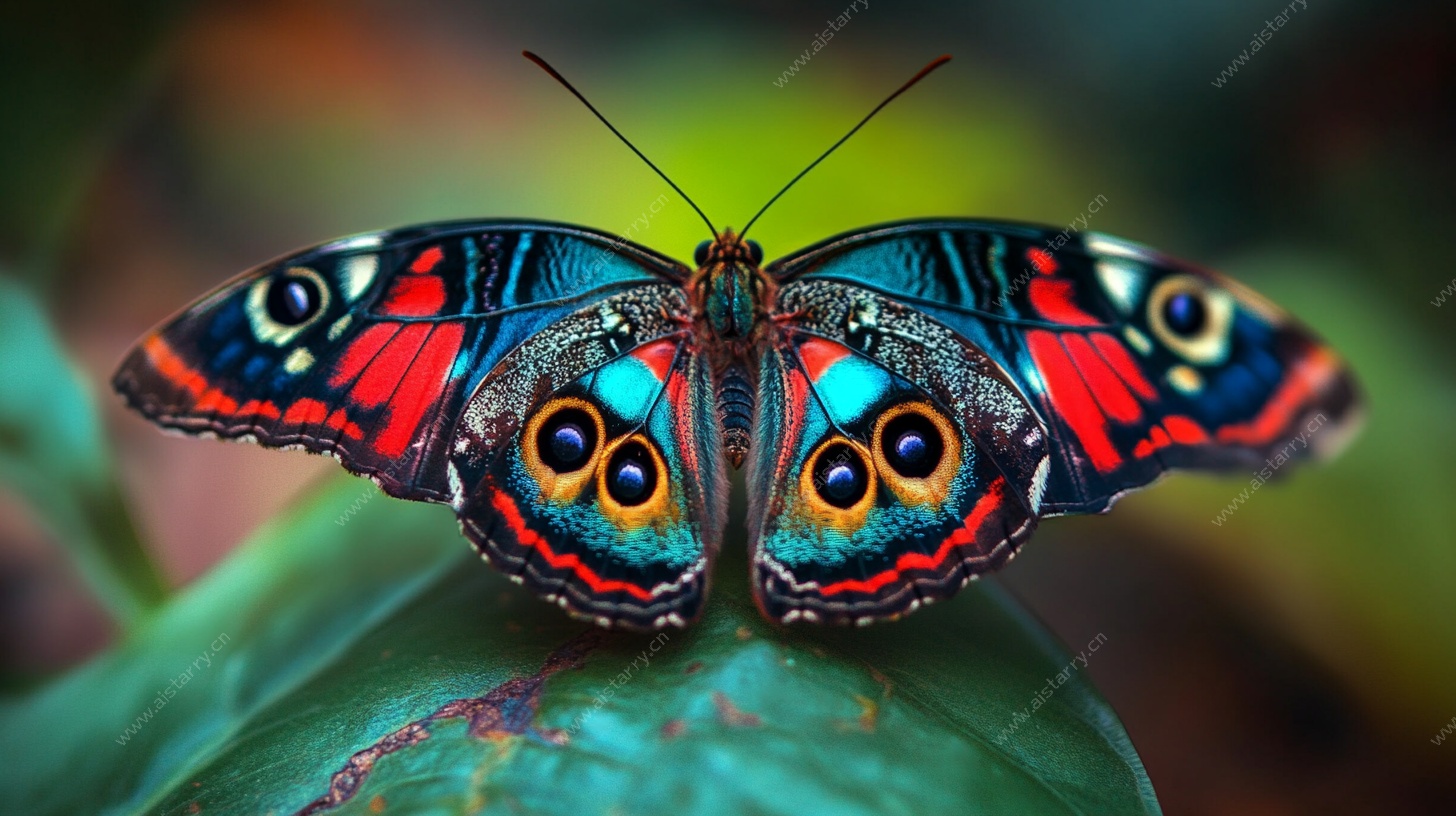 斑斓彩蝶栖息绿叶间