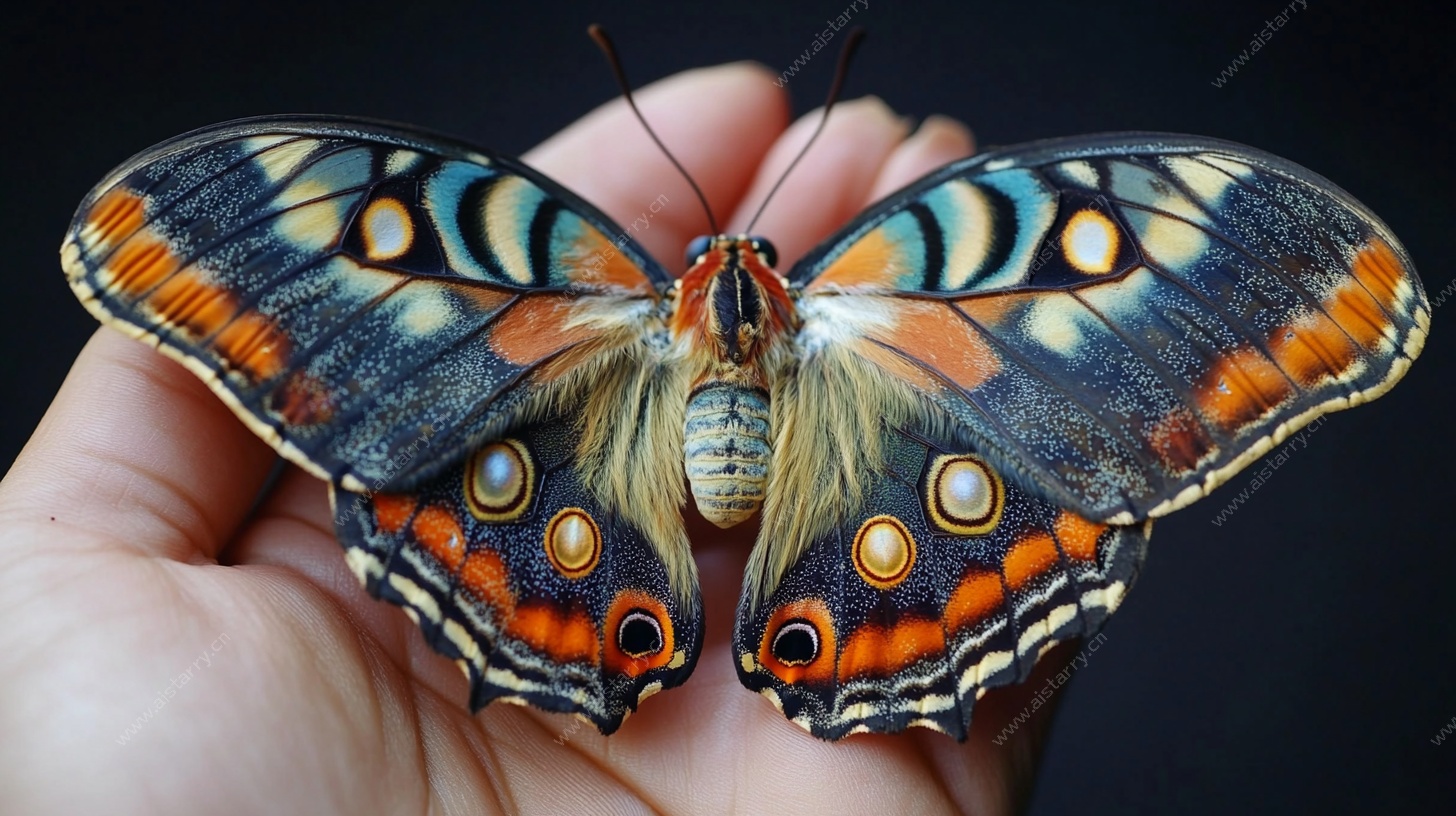 手捧斑斓蝴蝶特写