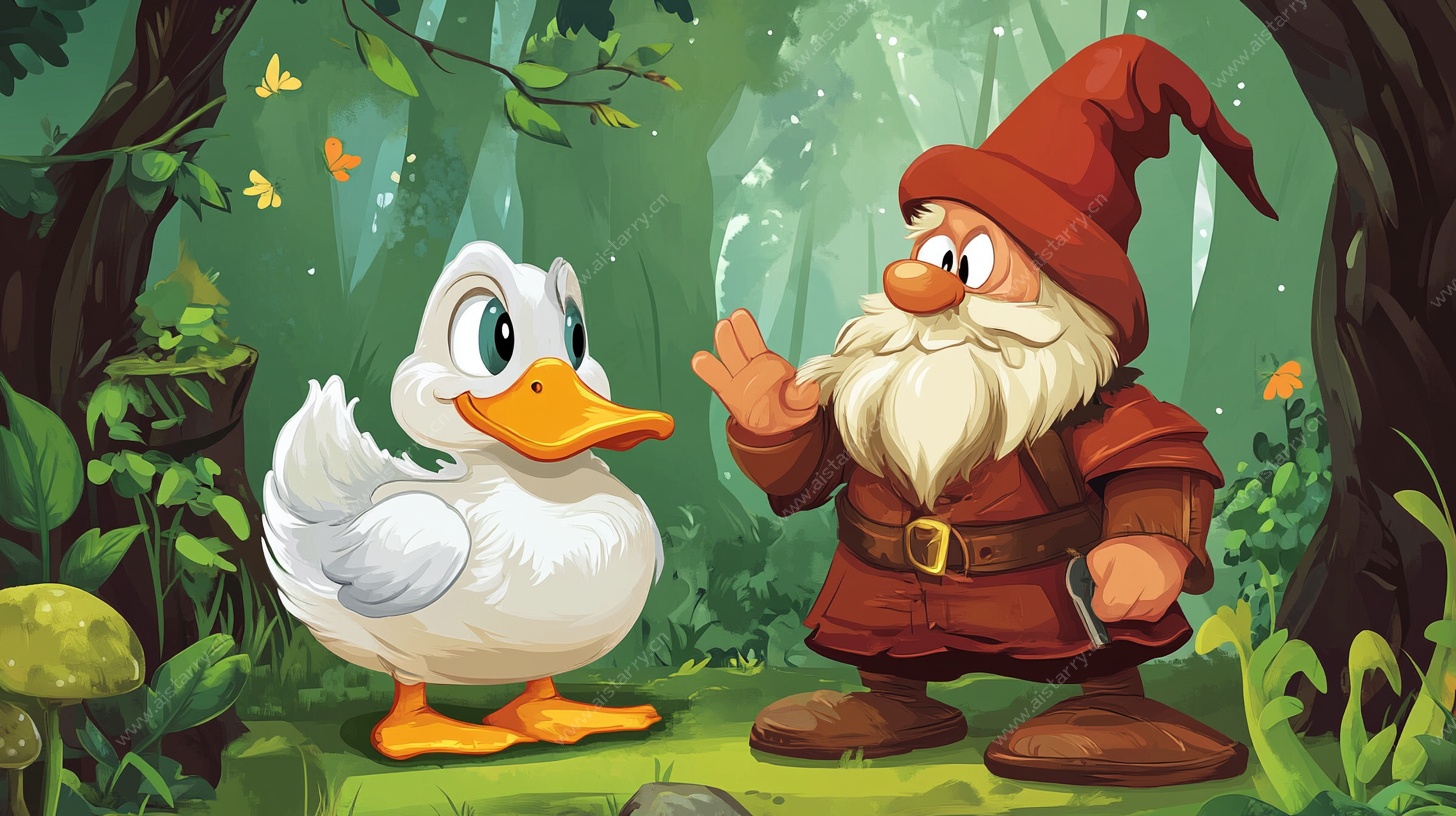 小矮人遇白鸭的奇幻场景
