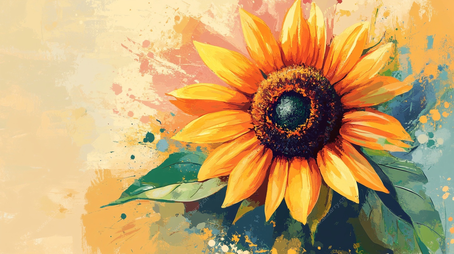 油画风向日葵花卉插画