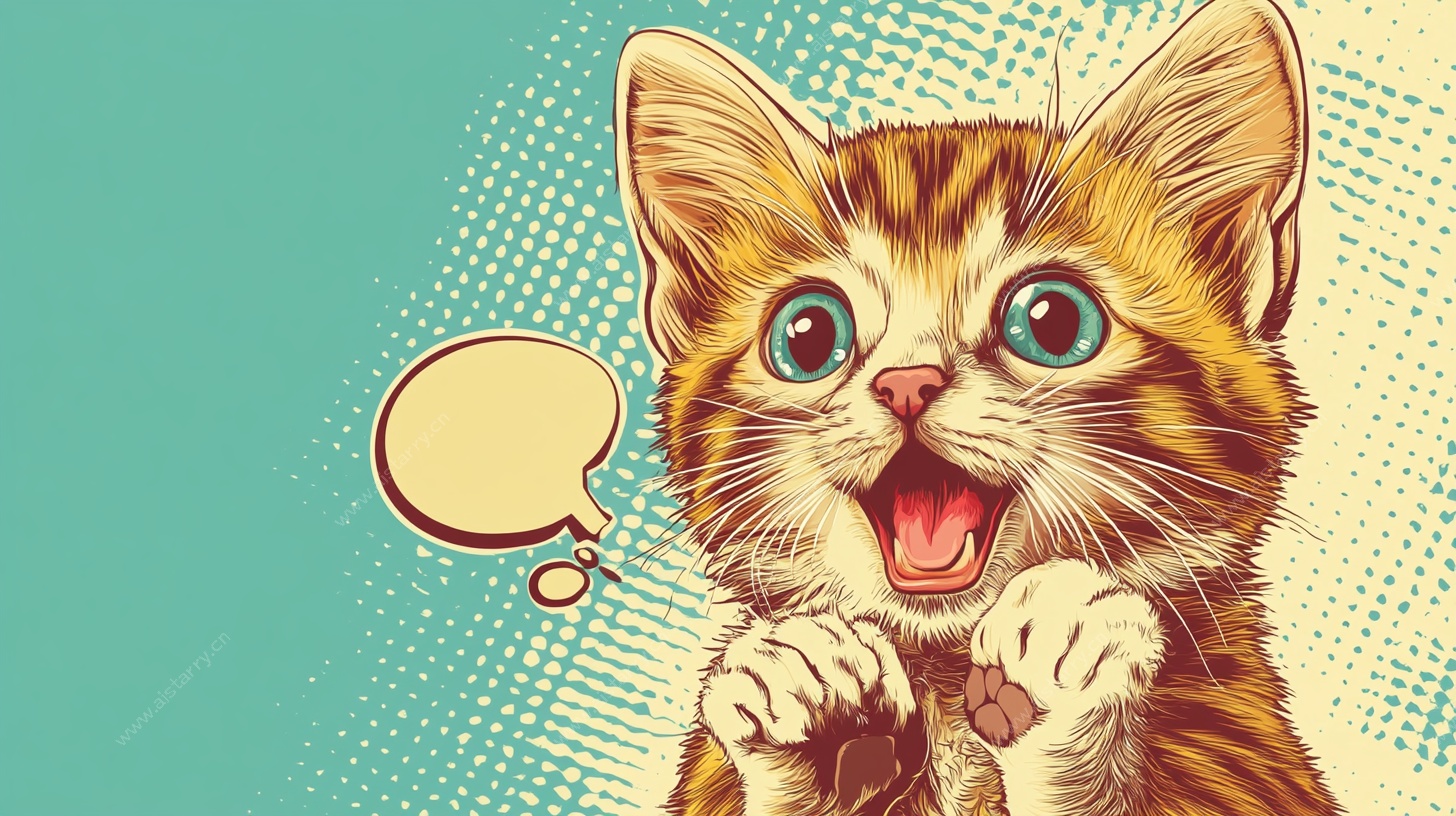 惊讶小猫 波普风插画