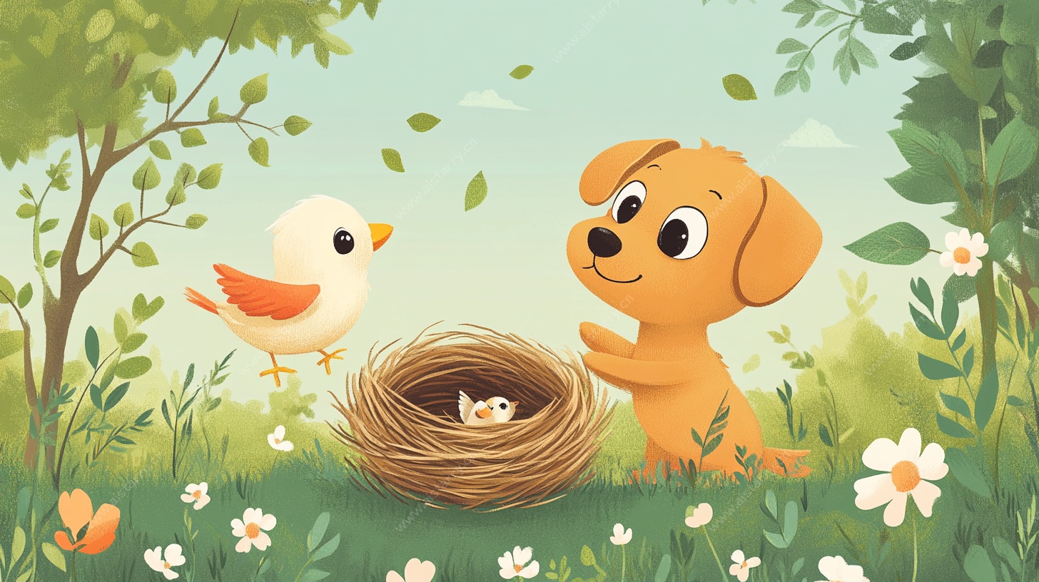 小狗与小鸟的温馨相遇