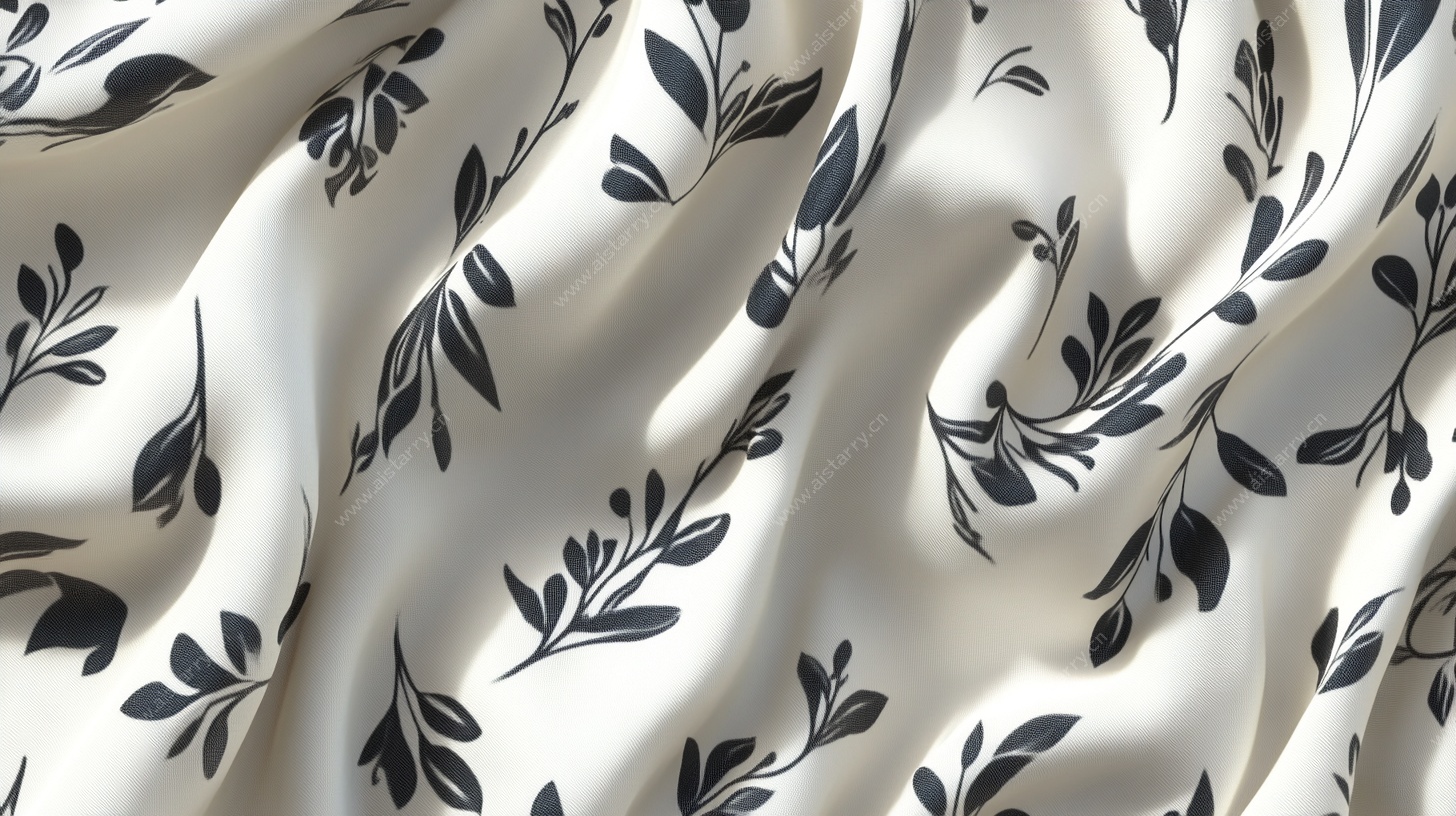黑白叶纹丝绸布料