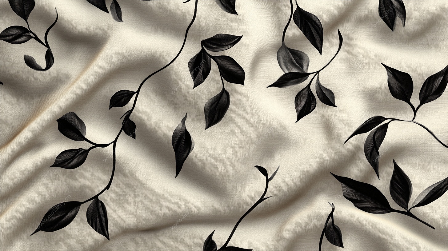 米色底黑叶花纹布料