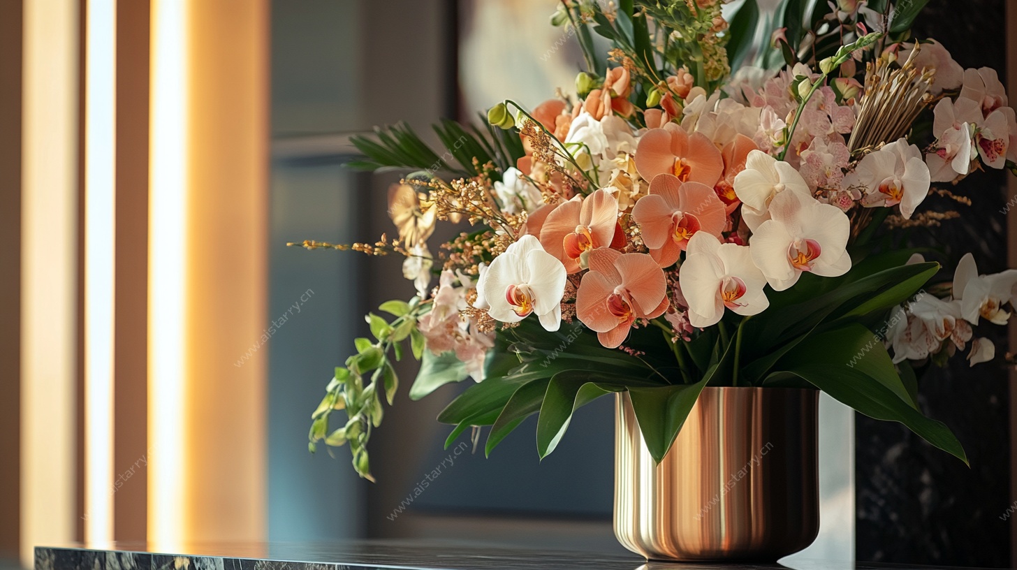 优雅铜瓶花卉插花艺术