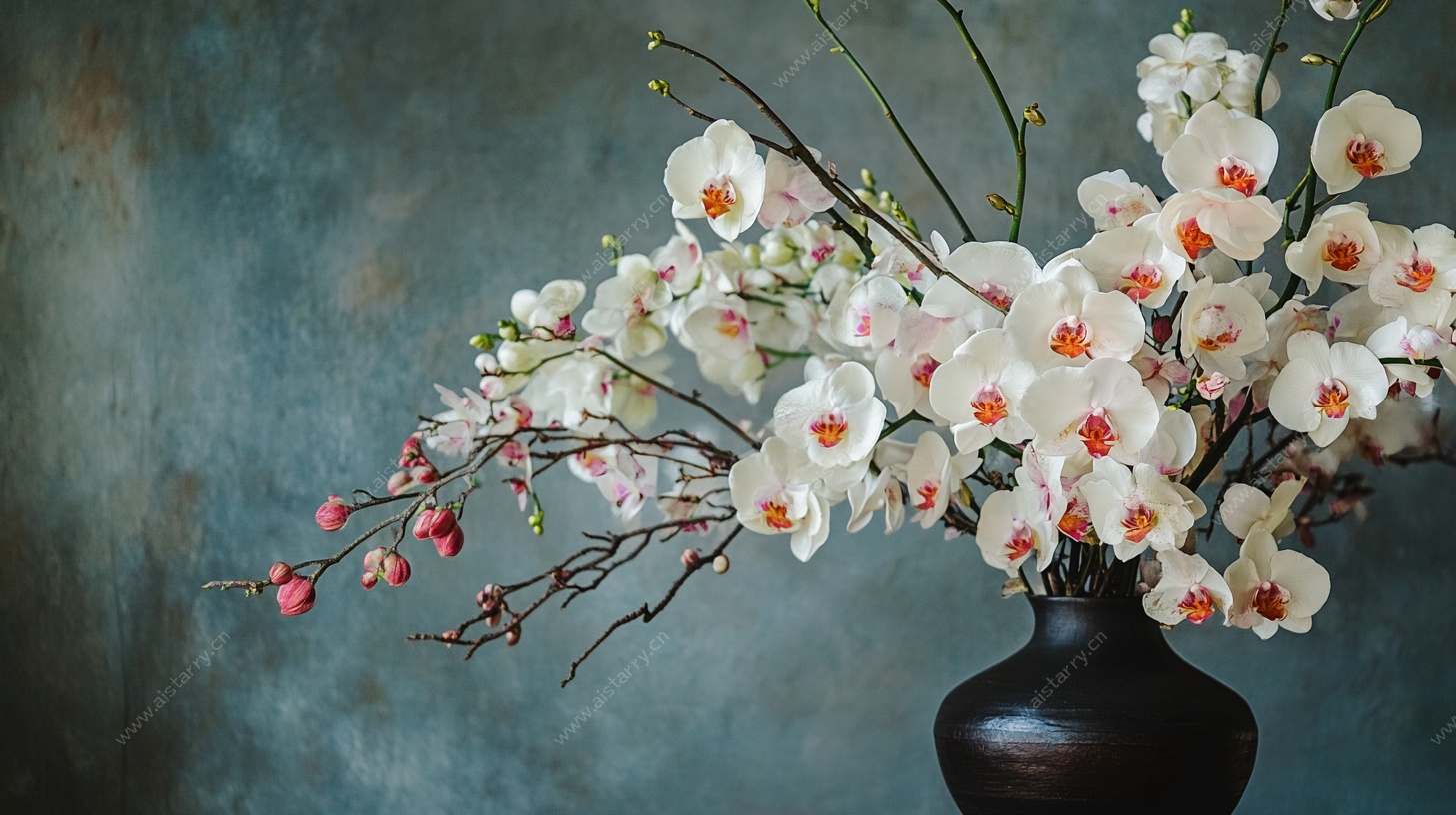 花瓶中的白色花卉静物