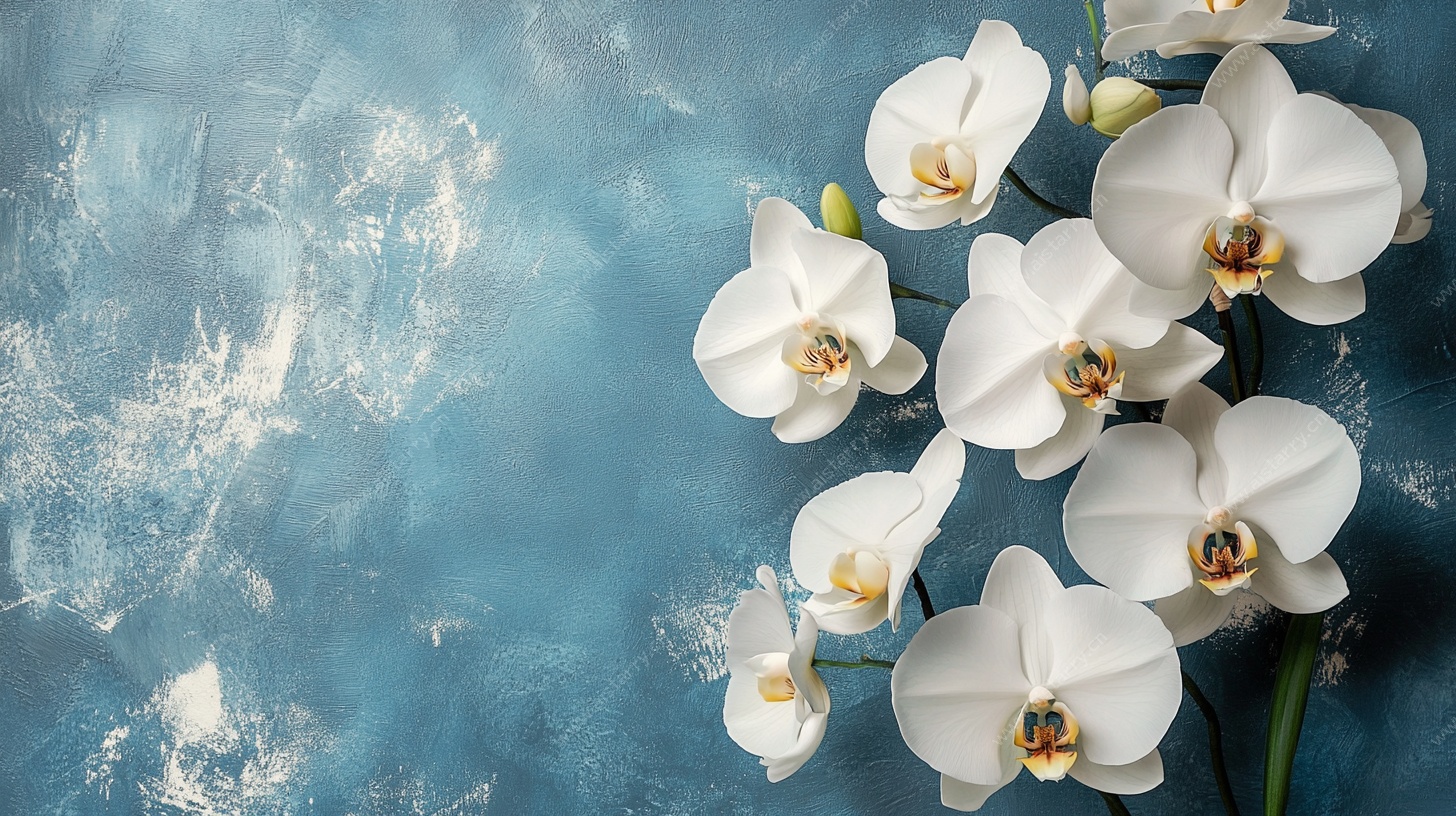 蓝底白兰花静物图