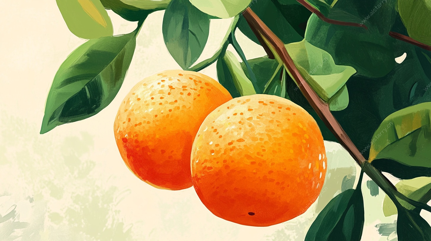 枝头双橙插画