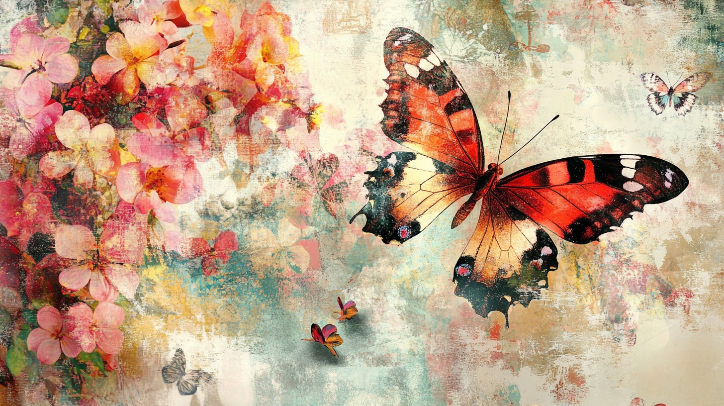 蝴蝶飞舞于绚烂花丛中